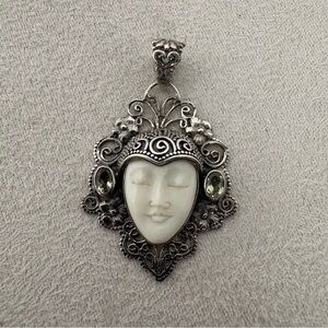 Sterling Silver bali bone carved Face Pendant